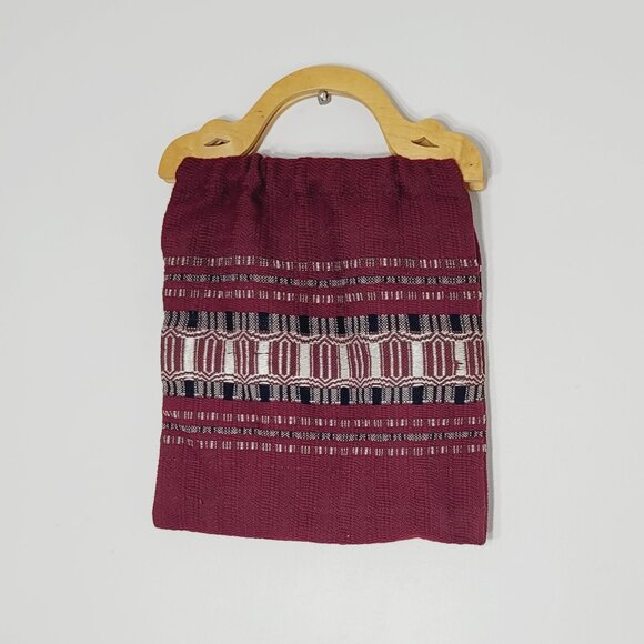 Handmade Women's Red & White Woven Handmade Wood Handles Purse Handbag One Size - Picture 1 of 6